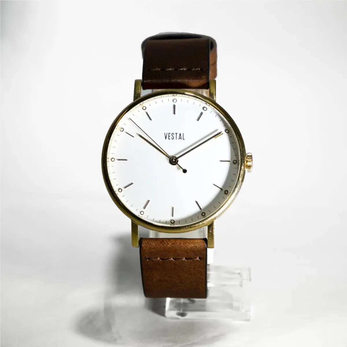 Unisex MSP42L03.BR Gold Brownleather-band White-dial 42MM  by Vestal