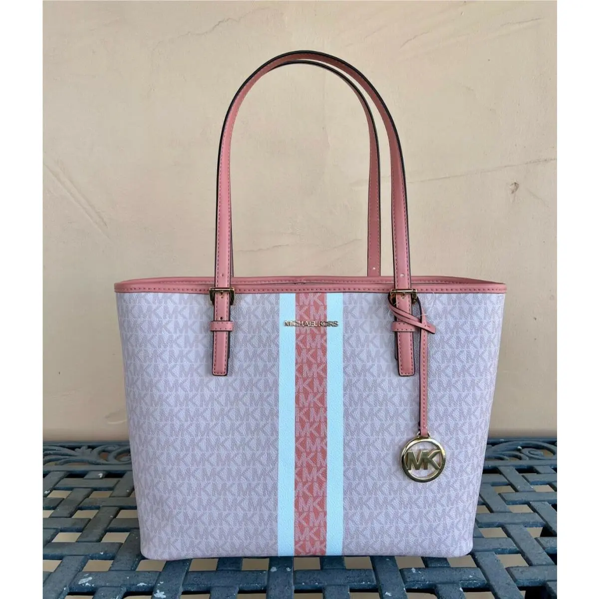 Jet Set Travel MD Carryall Tote Center Stripe MK Sherbert Multi by Michael Kors