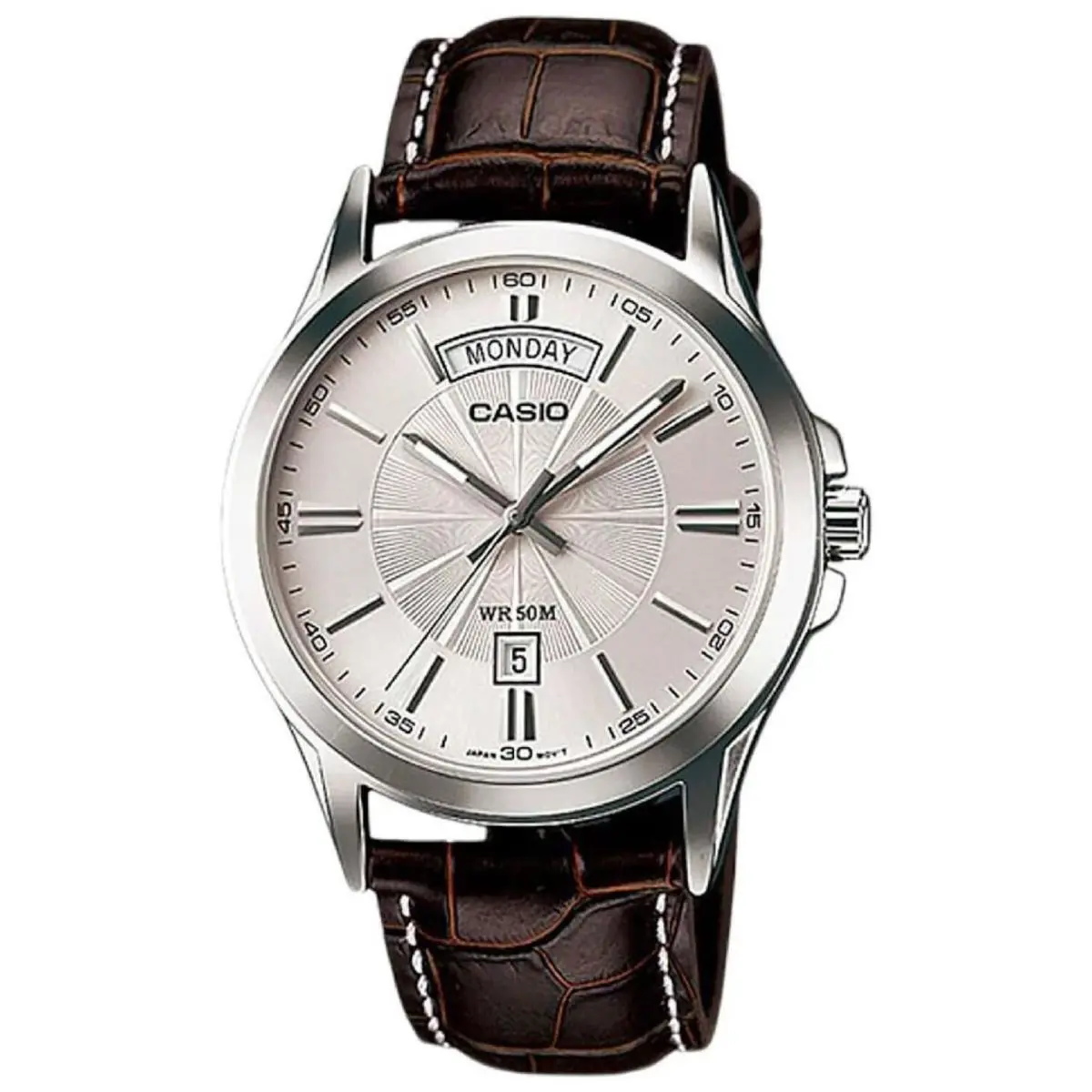 Casio MTP1381L-7A Men`s Collection MTP-1381D Elegant Day-date Watch - Silver, Dial: Black, Band: Black