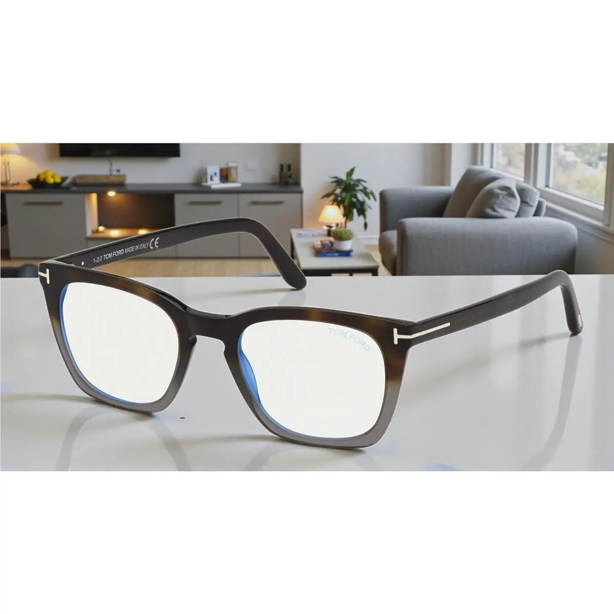 FT5736 055 Coloured Havana Plastic Blue Filter 50 mm Men`s Eyeglasses by Tom Ford