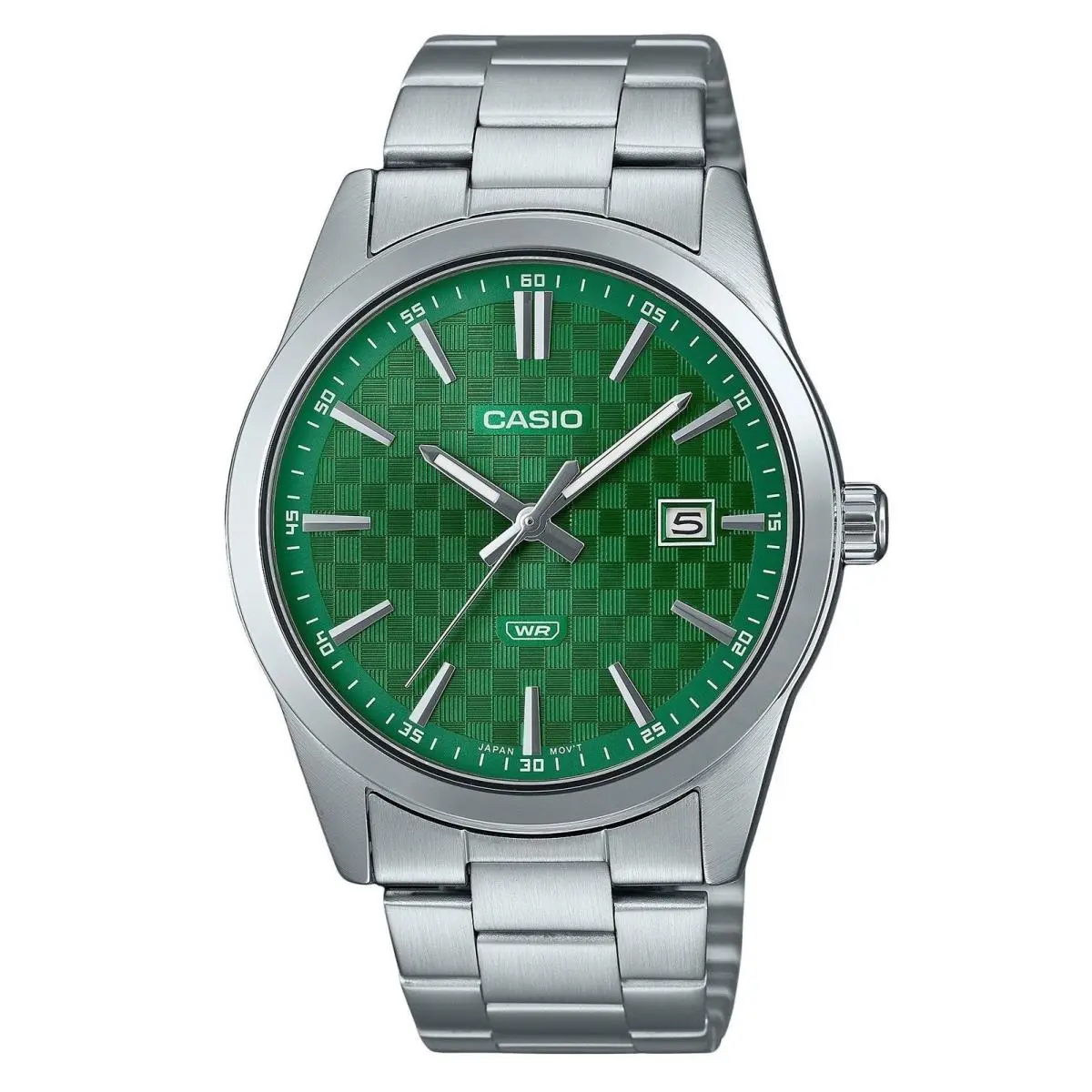 Analog Date Stainless Steel Green Dial Quartz MTP-VD03D-3A1 WR Mens Watch by Casio