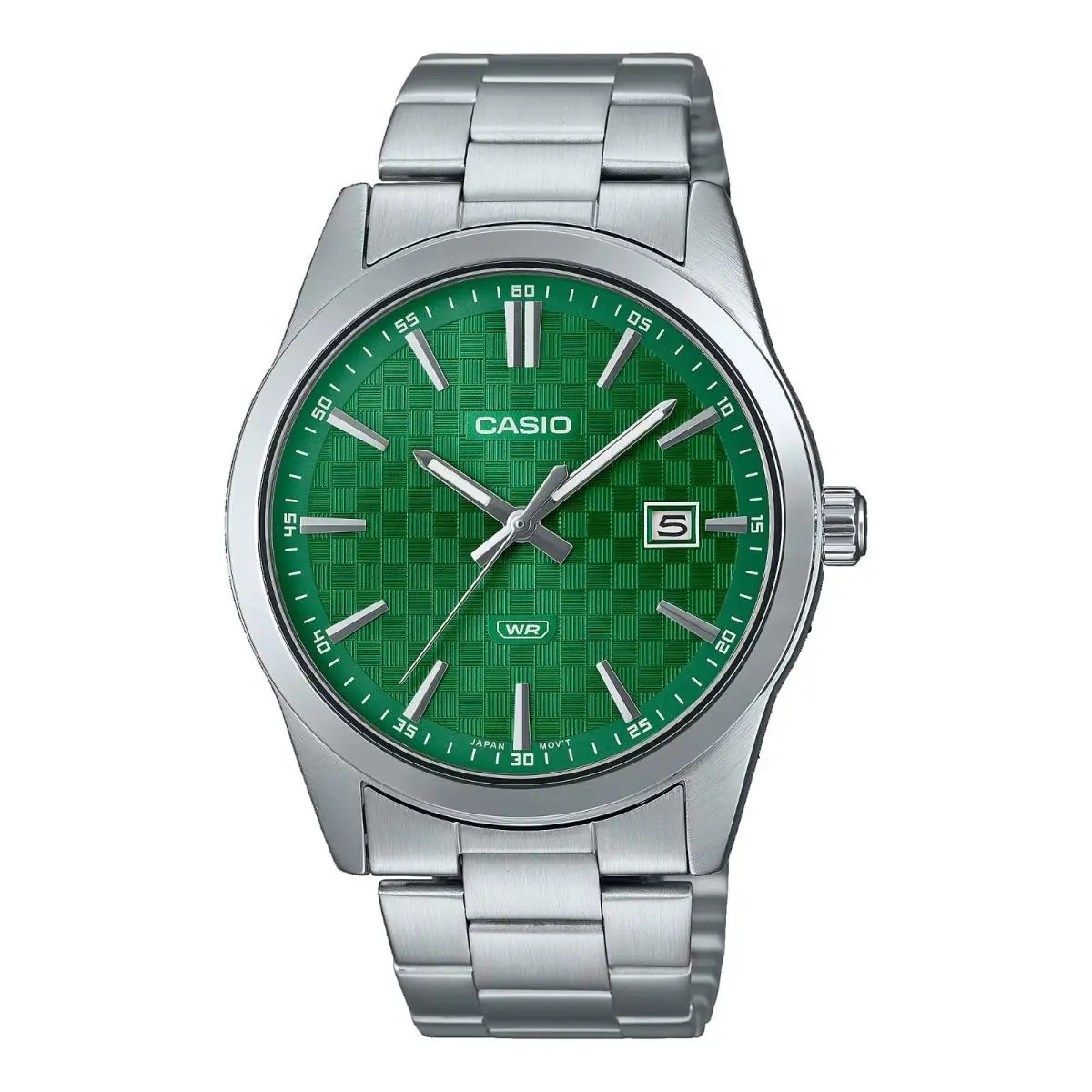 Casio MTP-VD03D-3A1 Men`s Standard Stainless Steel Green Dial 3-Hand Watch - Dial: Green, Band: Silver, Bezel: Silver
