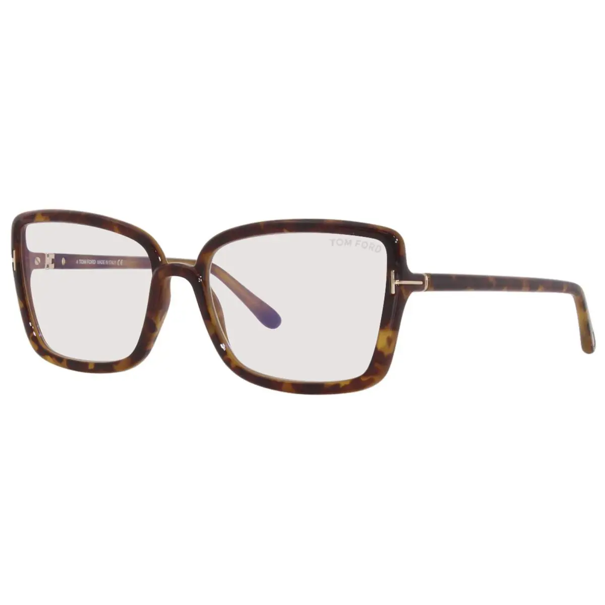 Tom Ford TF5813-B 055 Eyeglasses Women`s Shiny Havana/blue Block Full Rim 56mm