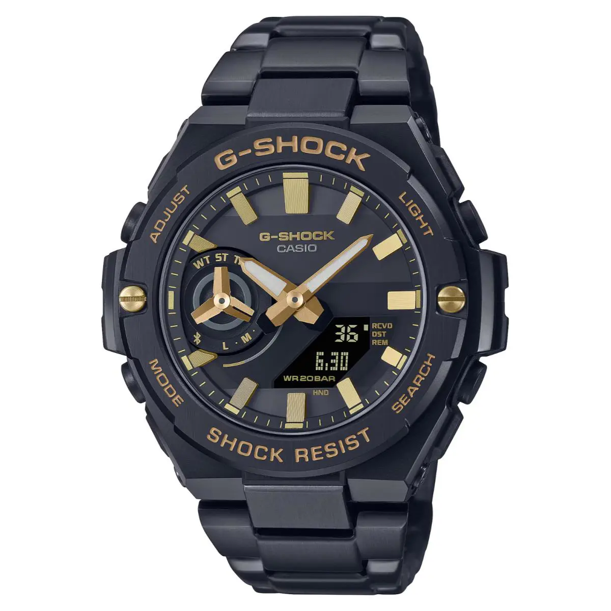 Casio Men`s G Shock Bluetooth Date Display Black Watch 49MM GST-B500BD-1A9CR - Dial: Black, Band: Black