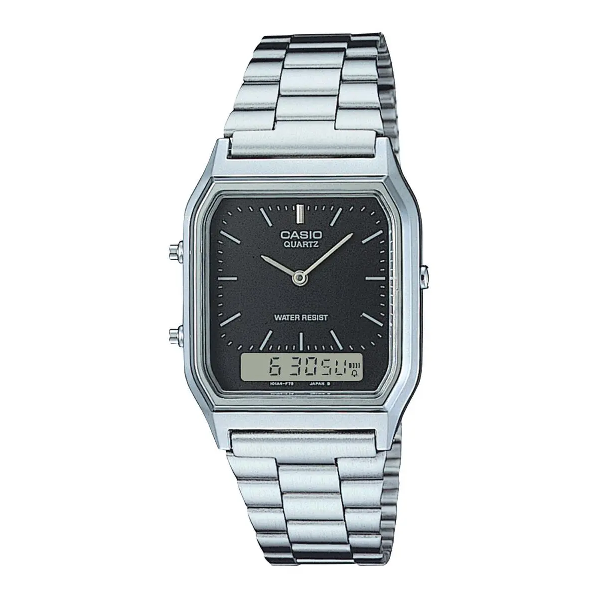 AQ230A-1DM Men`s Analog Digital Watch Water Resistant Black on Silver by Casio