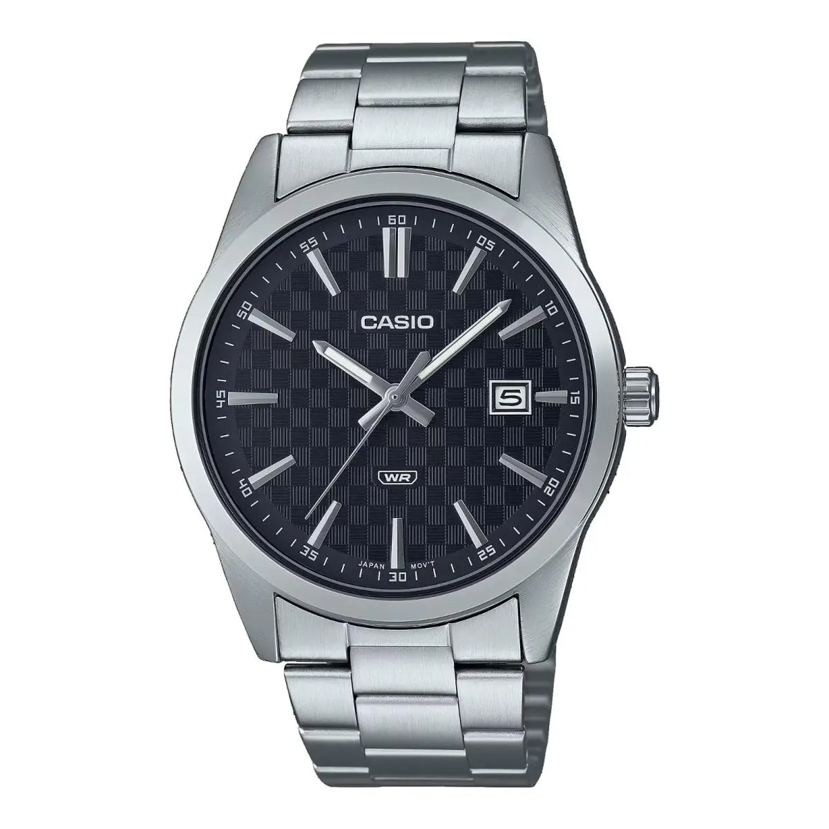 Casio MTP-VD03D-1A Men`s Standard Stainless Steel Black Dial 3-Hand Analog Watch - Dial: Black, Band: Silver, Bezel: Silver