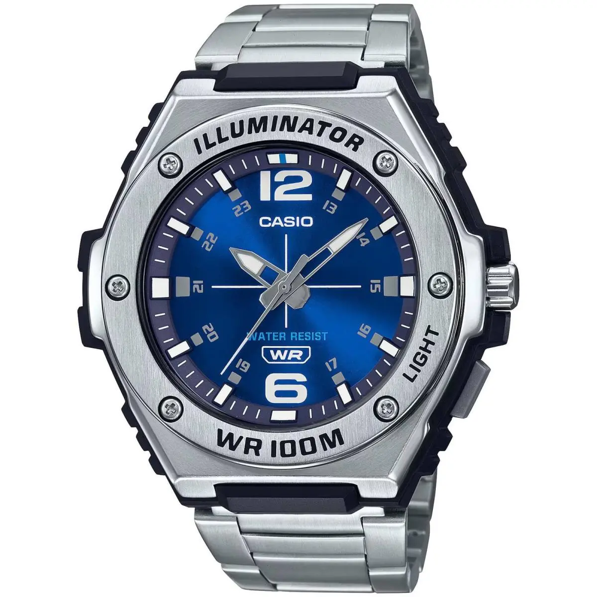 Casio Men`s Analog Watch Quartz Blue Dial Silver Tone Bracelet MWA-100HD-2AVCF