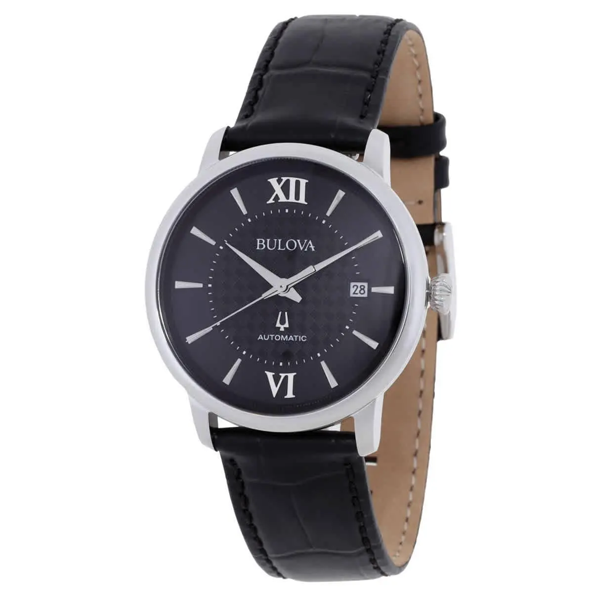 Bulova Hudson Automatic Black Dial Men`s Watch 96B441 - Dial: Black, Band: Black, Bezel: Silver-tone