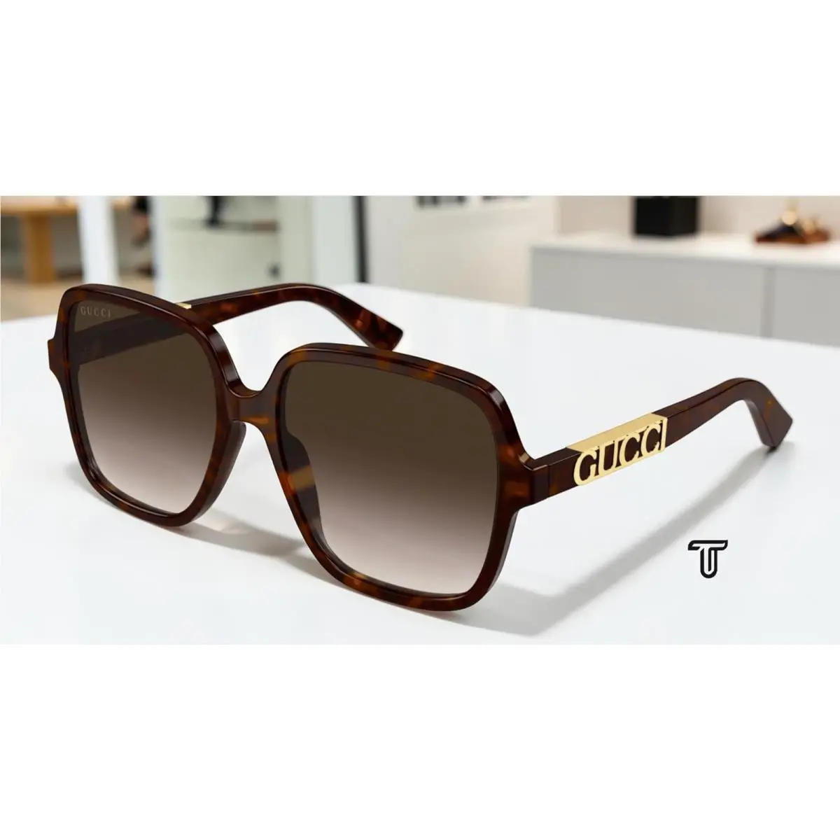 GG1189S 003 Rectangular Squared Acetate Havana Brown 58 Women`s Sunglasses by Gucci