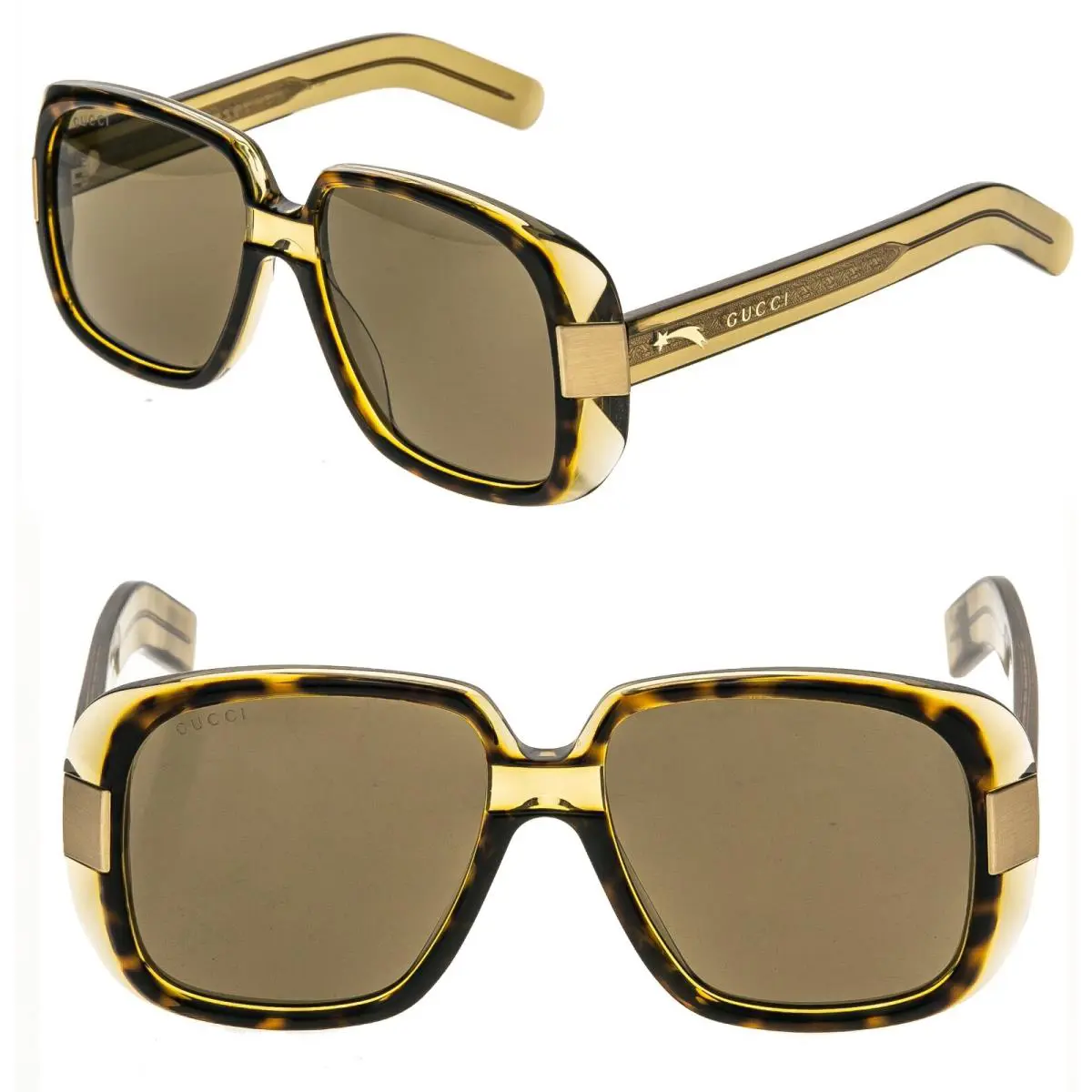 Gucci 0318 Brown Honey Retro Squared Falling Star Sunglasses GG0318S 002 Unisex