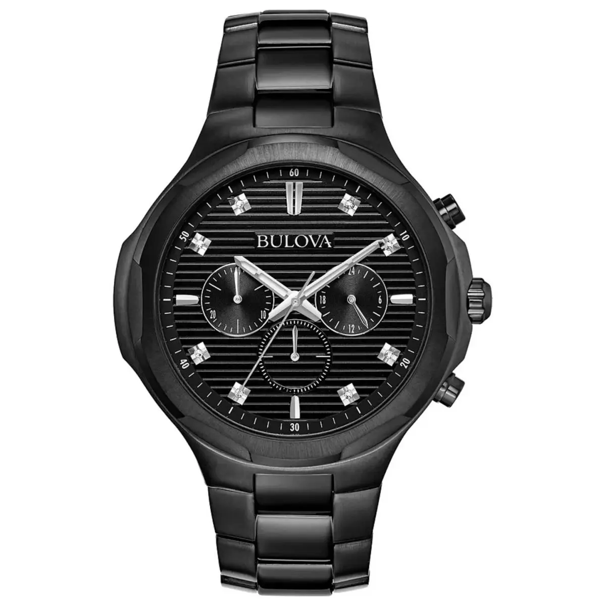 Bulova Classic Chronograph Diamond Blackout Stainless Steel Men`s Watch 98D147
