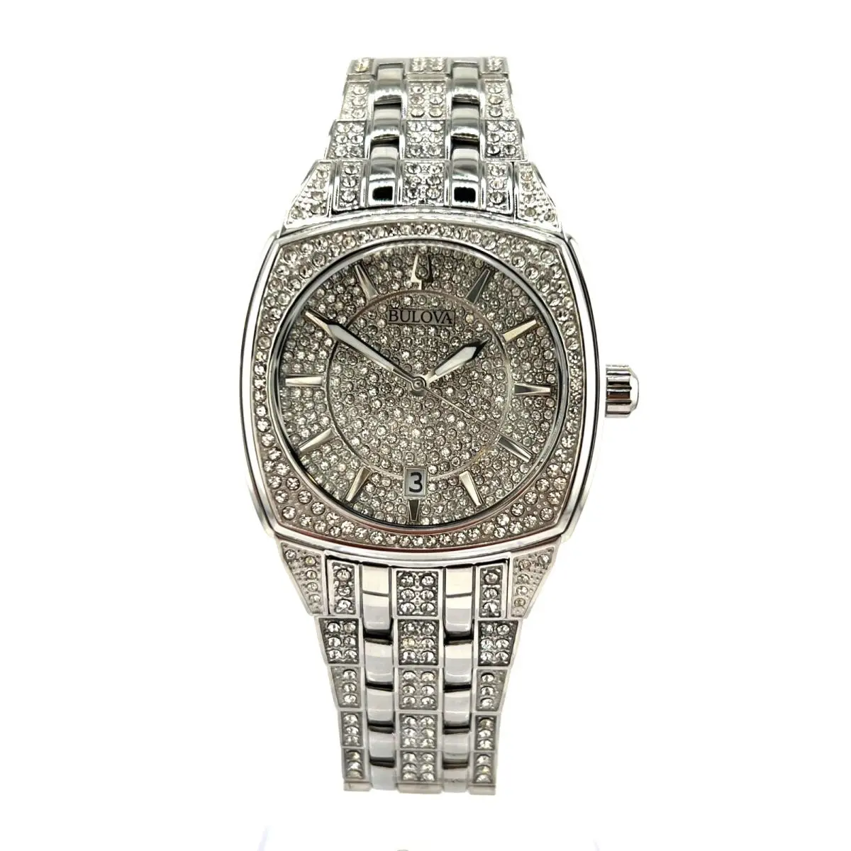 Bulova 96B296 Men`s Phantom Silver Tone Iced Out Crystal Accented Watch