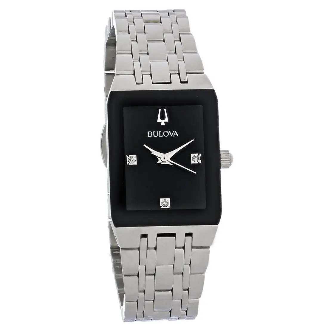 Bulova Quadra Women`s Black Dial Diamond Quartz Watch 96P202