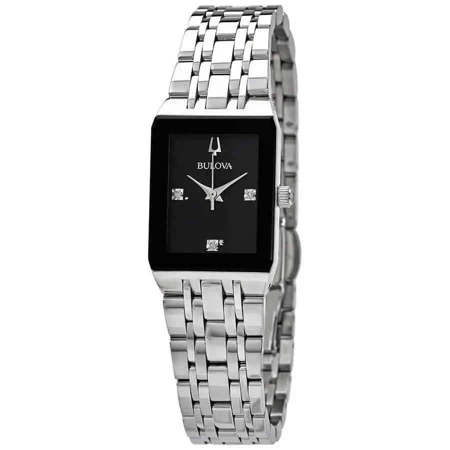 Quadra Diamond Black Dial Ladies Watch 96P202 by Bulova