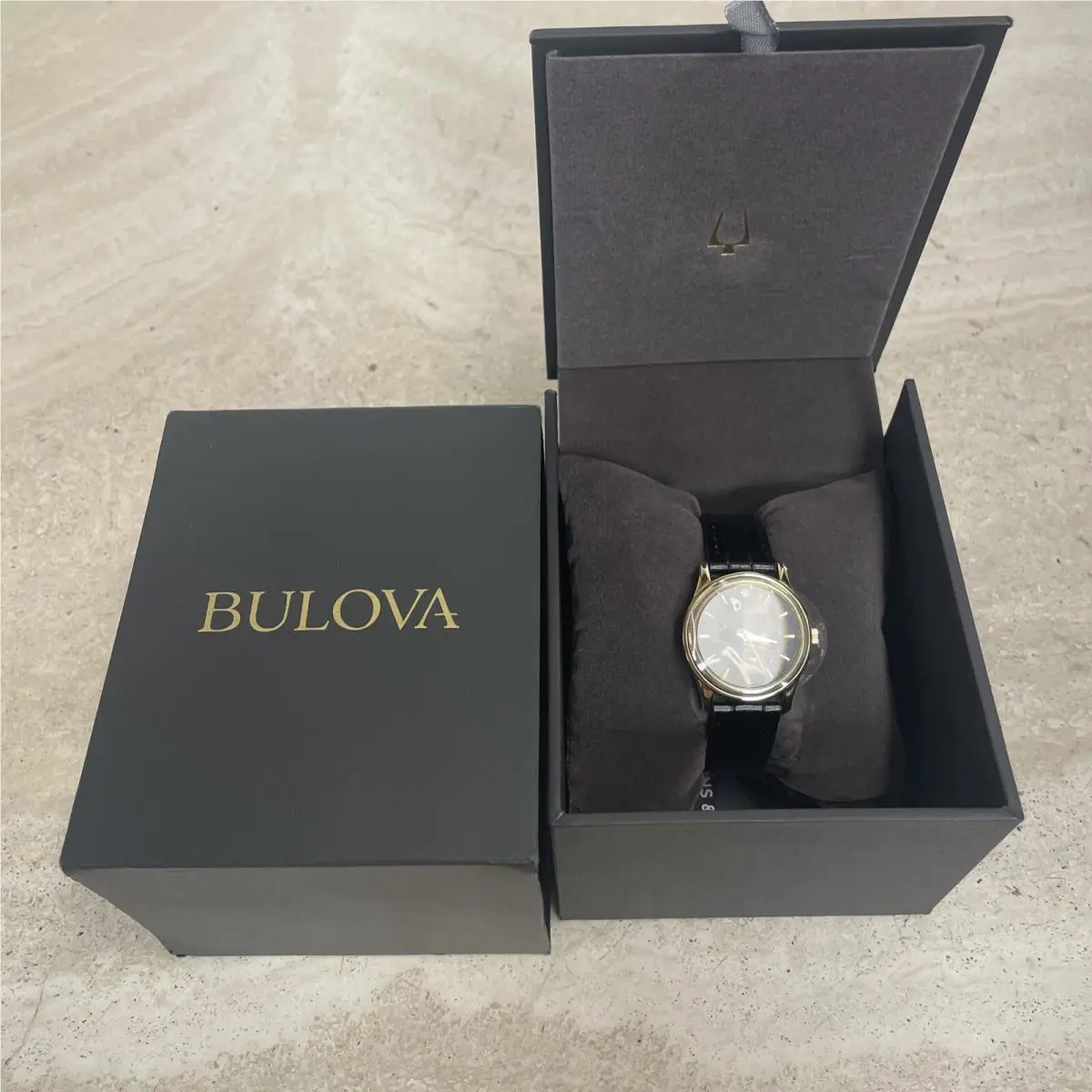 Bulova Women`s Diamond 30mm Gold Watch Black Dial Crocodile Leather Strap