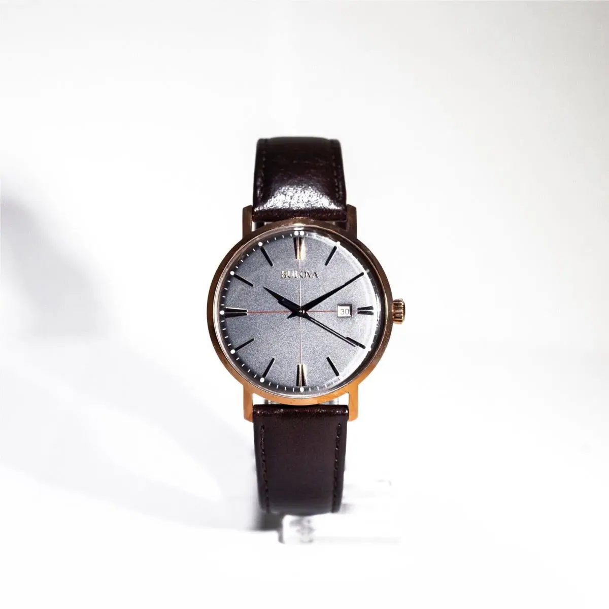Mens 97B154 Rose-gold Brown-leather 39mm Bulova