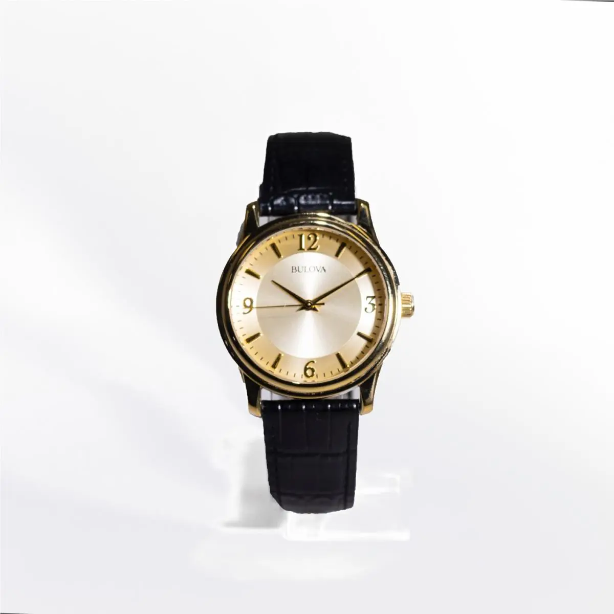 Mens 97A70 Gold Black-leather 38mm Bulova