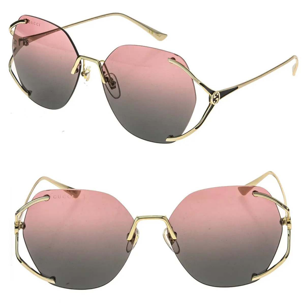 0651 Gold Pink Round Fork Rimless Metal Sunglasses GG0651S 001 by Gucci