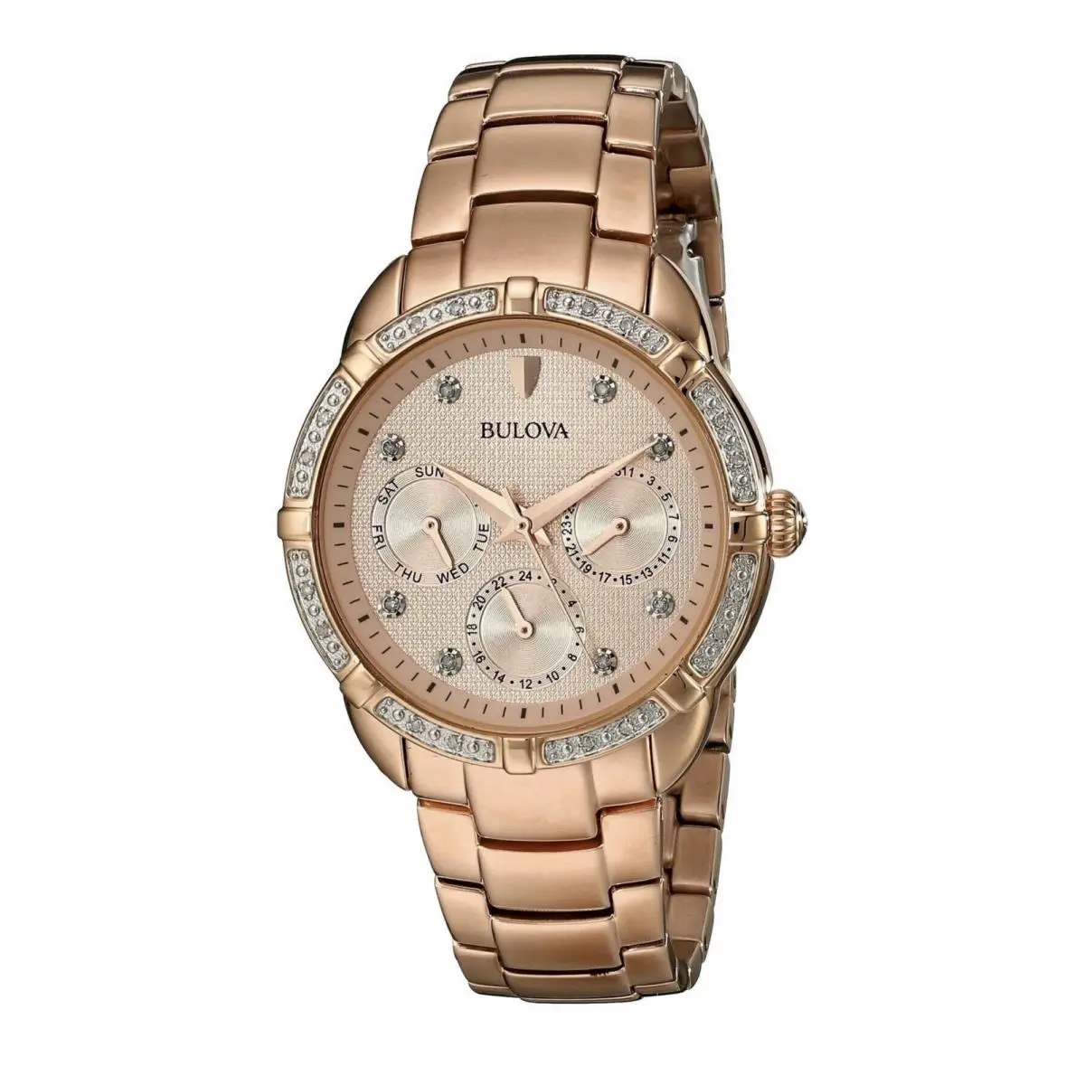 98R178 Diamond Day/date Champagne Dial Rose Gold-tone Ladies Watch by Bulova