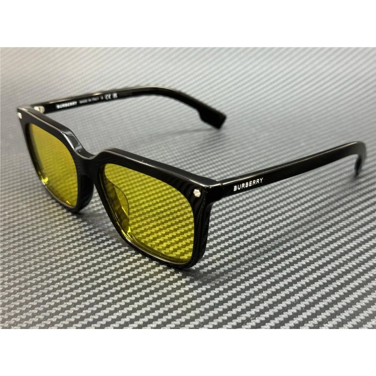 Burberry BE4337F 300185 Black Yellow Men`s 56 mm Sunglasses