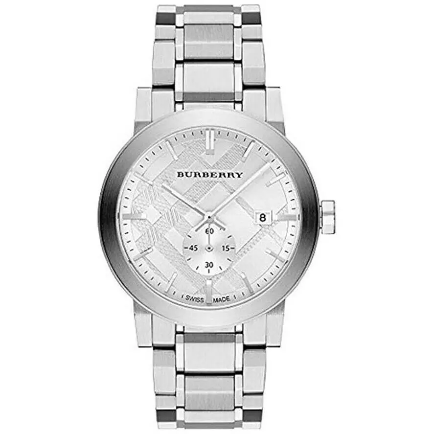 Burberry The City BU9900 Silver Dial Men`s Watch 42mm - Dial: Silver, Band: Silver, Bezel: Silver
