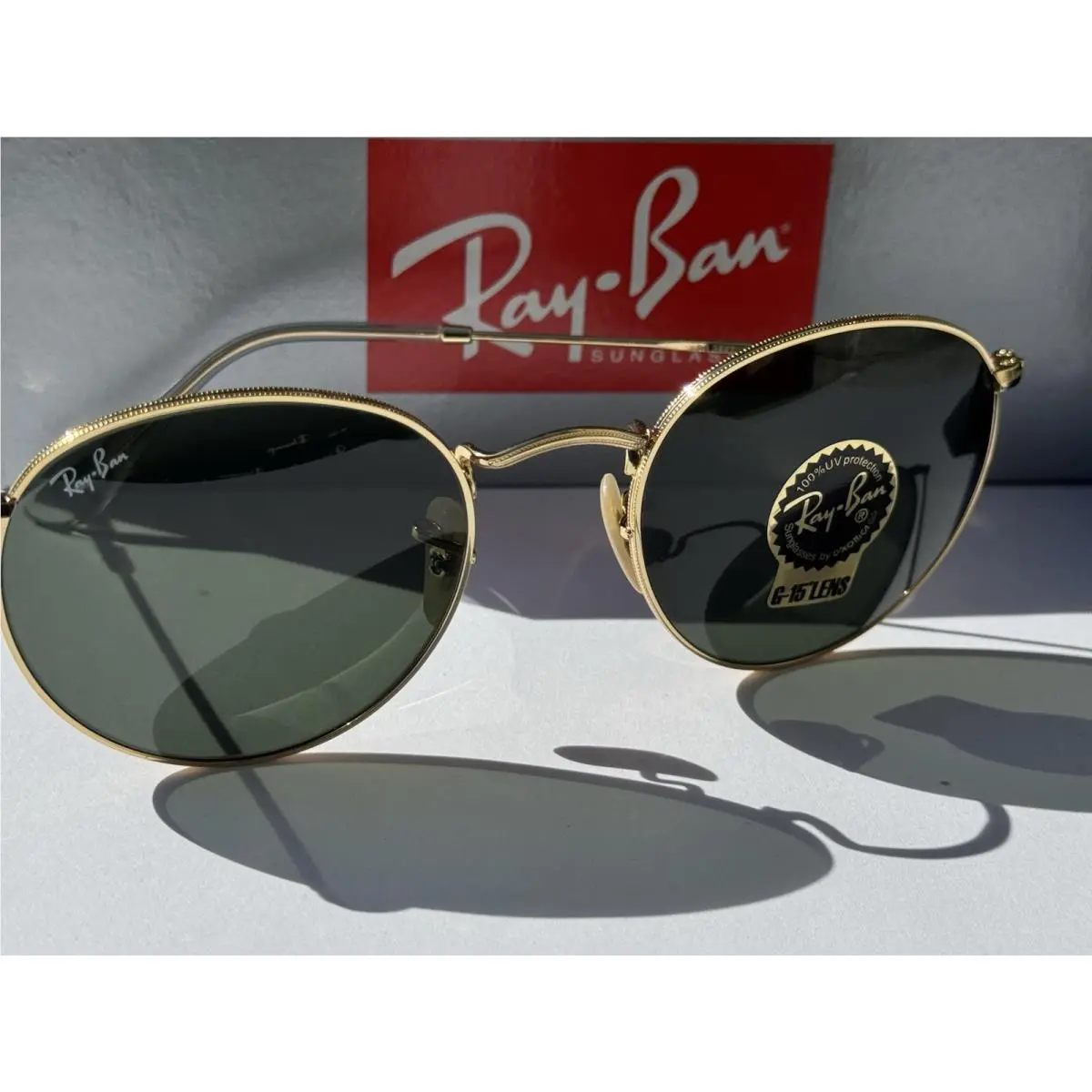 Ray-ban RB3447 001 Round Arista Gold with G-15 Green Lenses Sunglasses 53mm