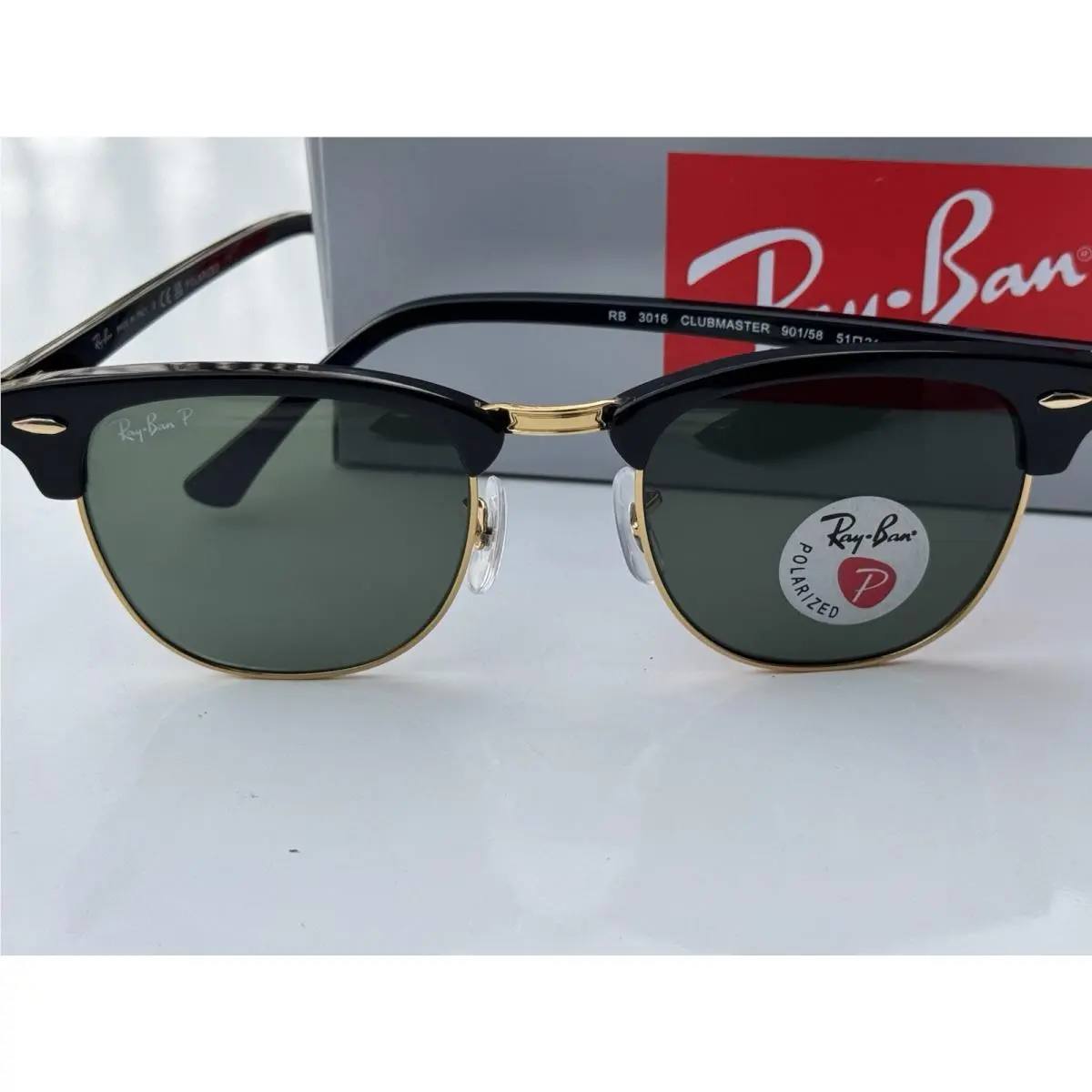 Ray-ban RB3016 901/58 Clubmaster Black Polarized Green Lenses Sunglasses 51