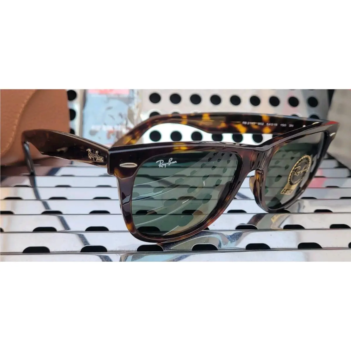 Ray Ban RB2140 Wayfarer Sunglasses Gloss Tortoise w/ Classic Dark Green G-15