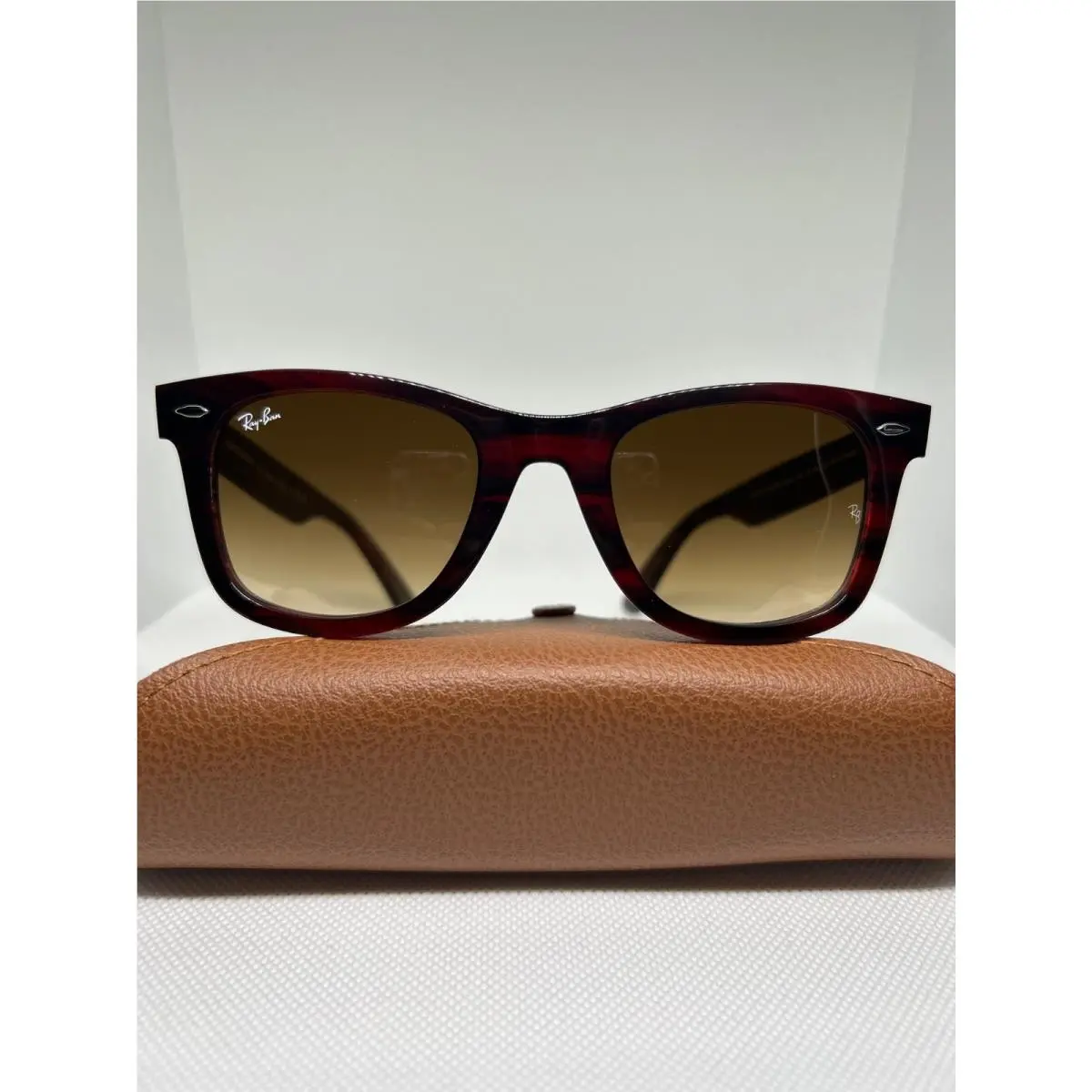 Ray Ban Bio-based RB2140 Wayfarer Sunglasses Striped Red w/ Brown Gradient