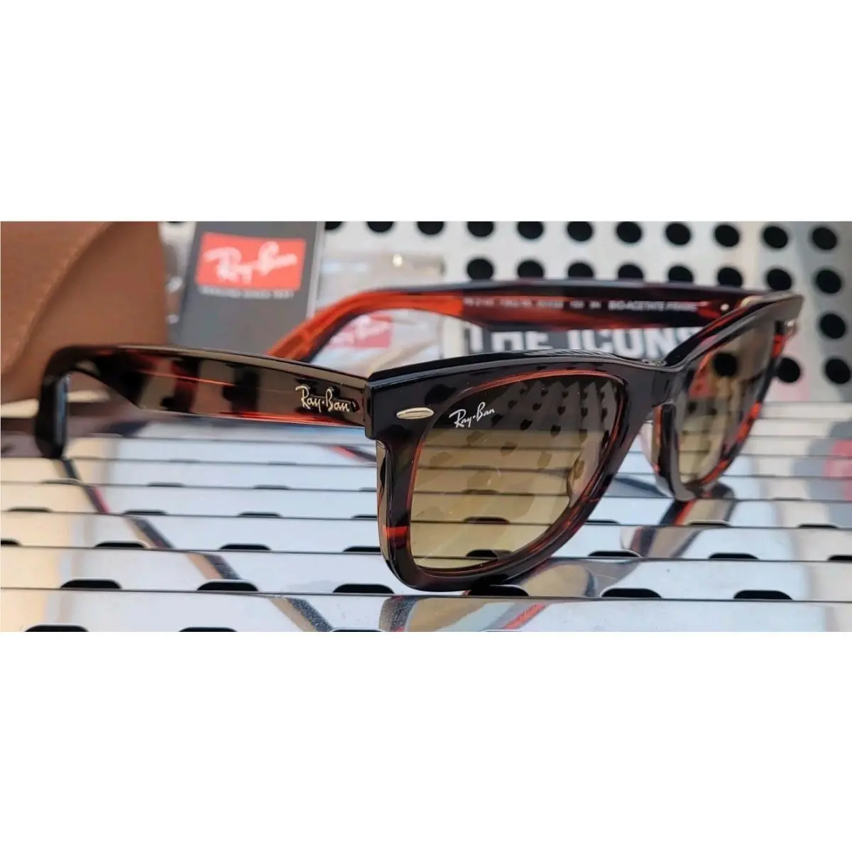 Ray Ban Bio-based RB2140 Wayfarer Sunglasses Striped Red w/ Brown Gradient