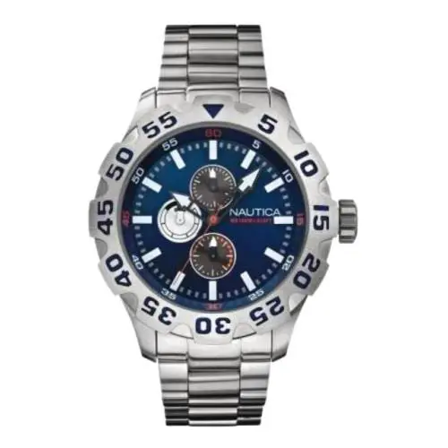 Nautica Silver Tone S/steel Band Blue Chrono Dial+day Date WATCH-N20093G - Dial: Blue, Band: Blue