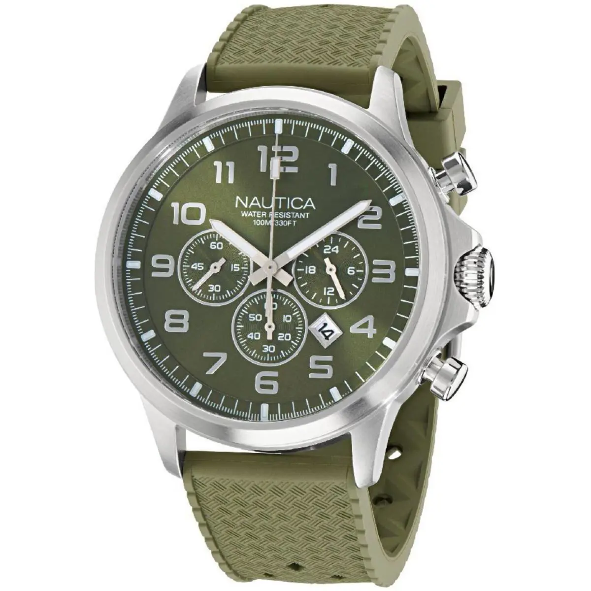 Nautica NAPBOS402 Men`s Nct Blueocean Chronograph 45mm Green Watch - Green, Dial: Green, Band: Green