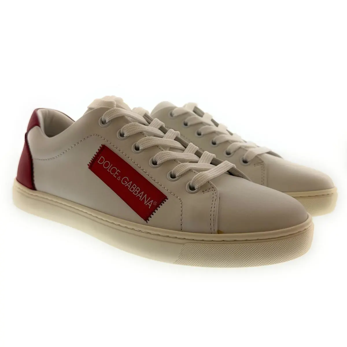 Dolce Gabbana White Leather Logo Patch Low-top Sneakers Red Detail-EU37 - White/Red