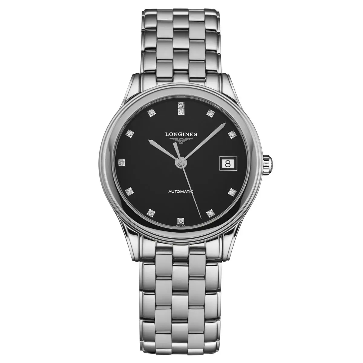 Longines Flagship Automatic Black Diamond Dial Women`s Watch L4.774.4.57.6 - Face: Black, Dial: Black, Band: Silver