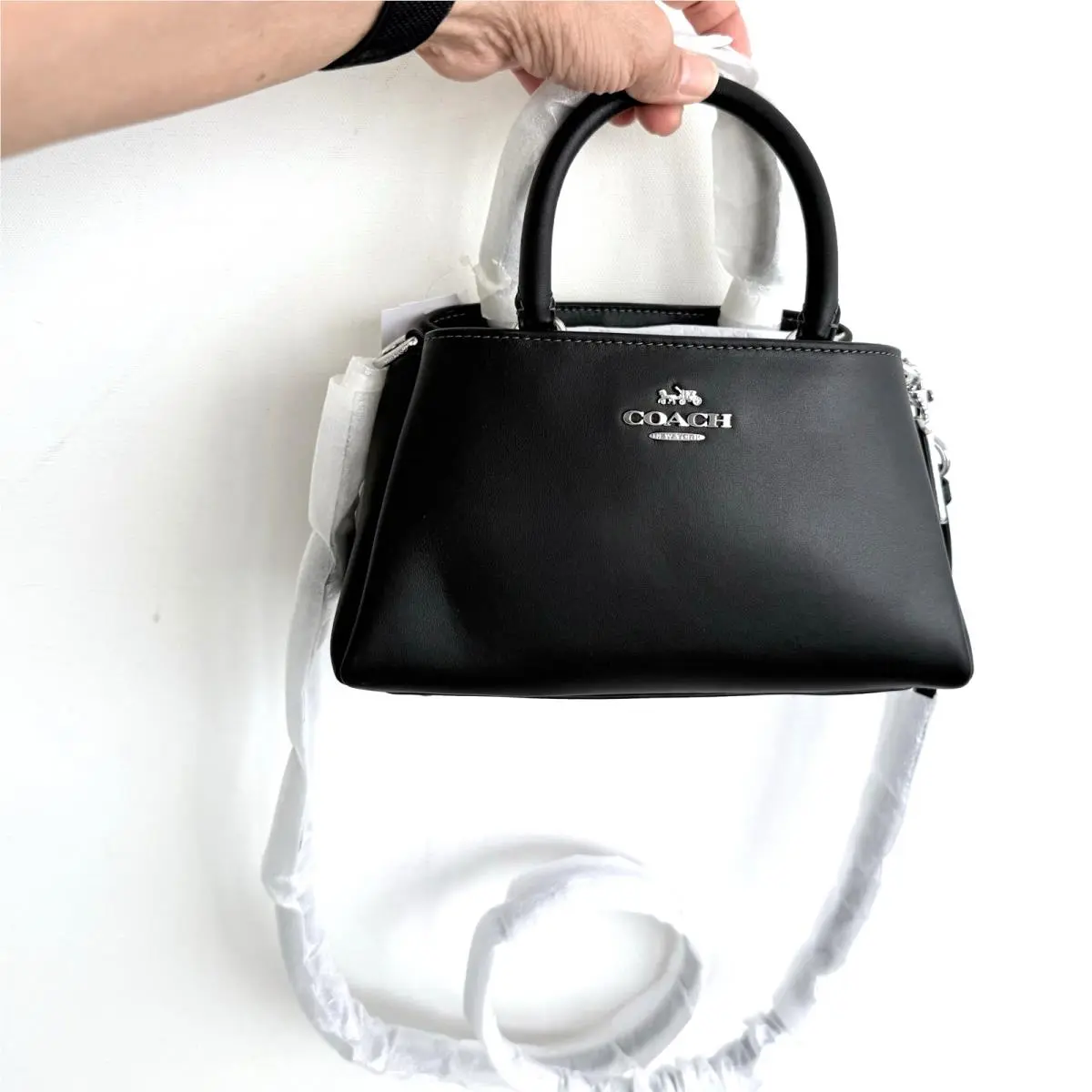 Zuri Top Handle Smooth Black Leather CM186 Crossbody Bag Purse Satchel by Coach