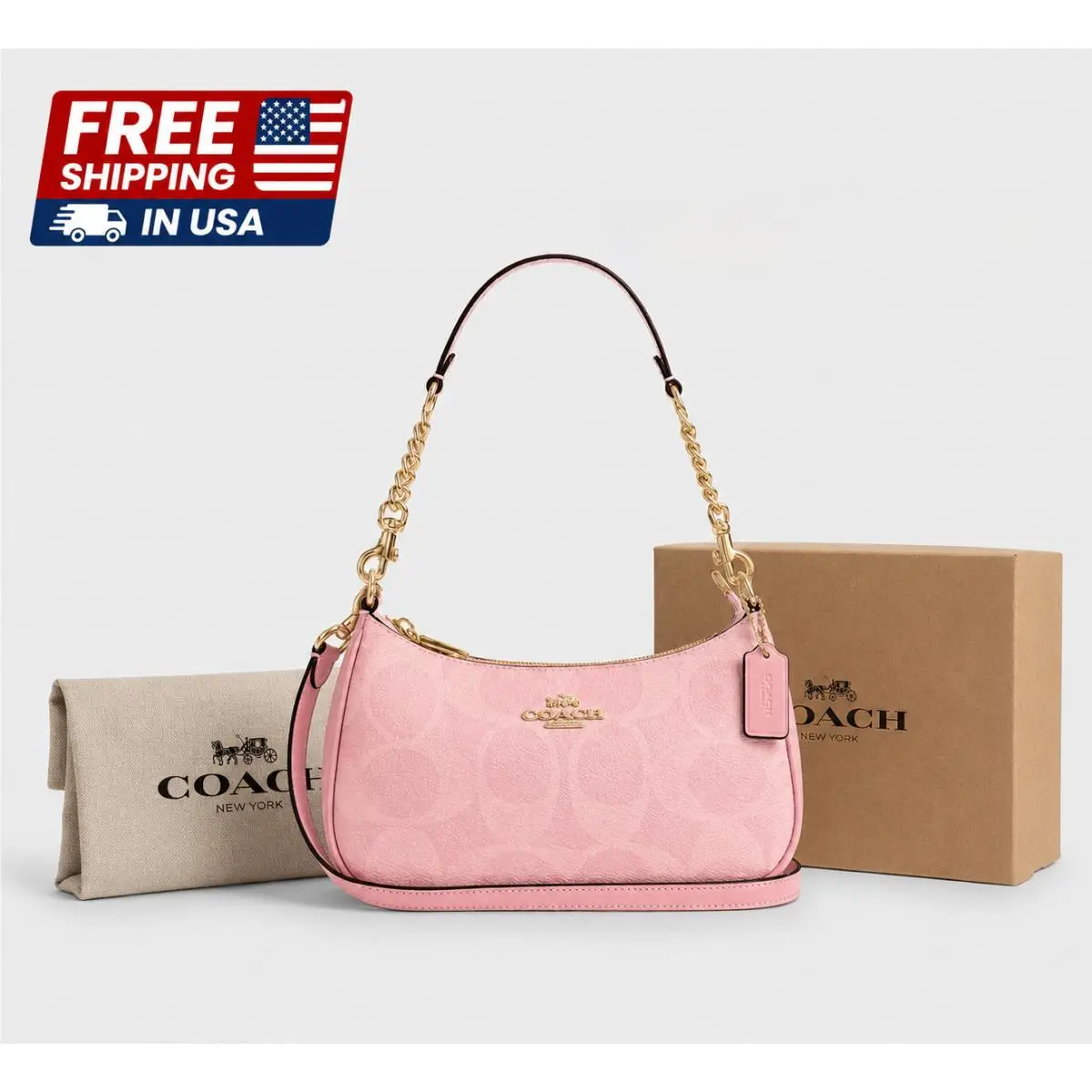 2026 Coach Teri Shoulder Bag In Signature Canvas/gold/powder Pink CAL51