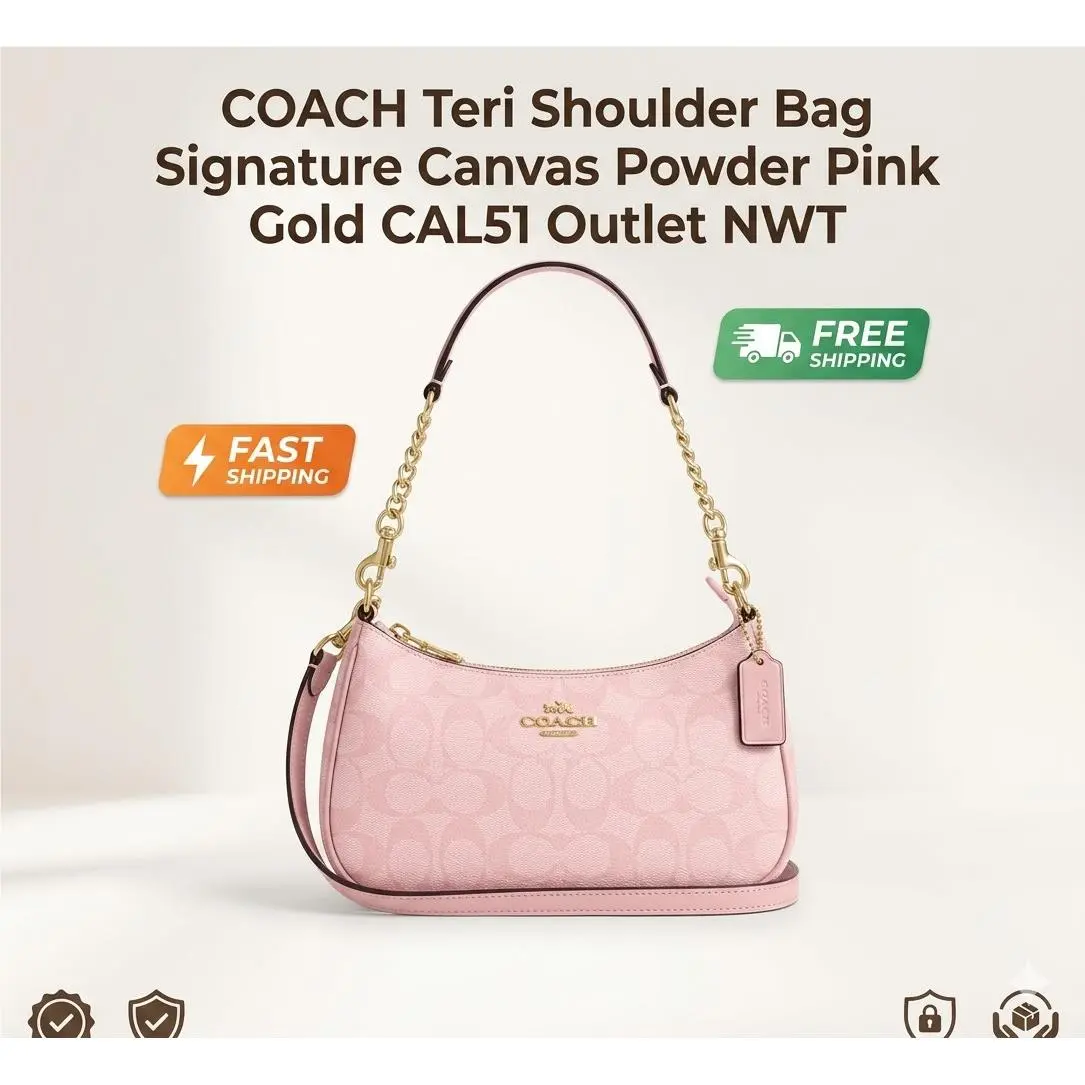 Coach Teri Shoulder Bag Signature Canvas Powder Pink Gold CAL51 Outlet