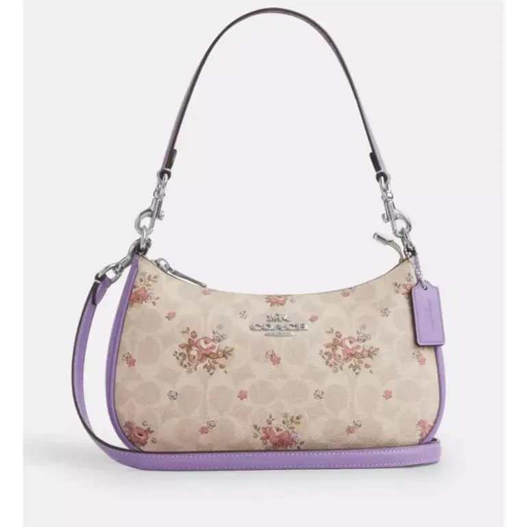 Coach Sand Multi Teri Floral Print Signature Coated Canvas Shoulder Bag CAL37