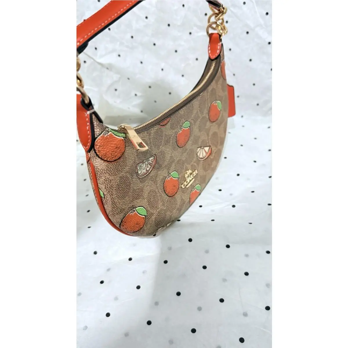 Coach Mini Payton Bag Handbag Signature Canvas Orange Print CBA78 Purse