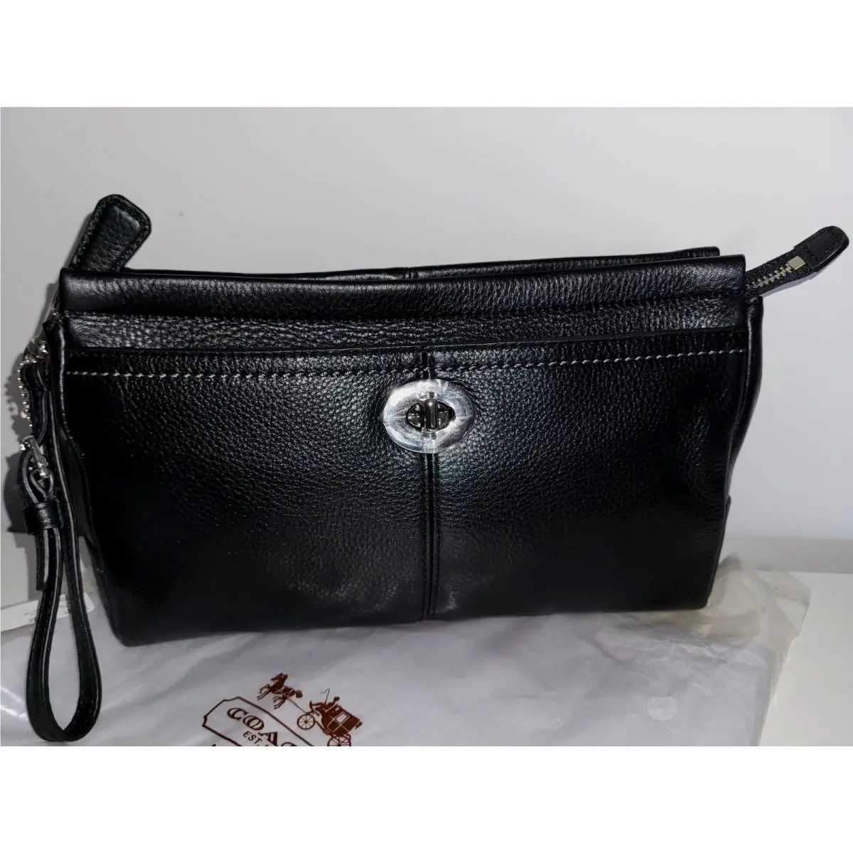 F49481 Park Leather Large Clutch Wristlet Black Silver by Coach