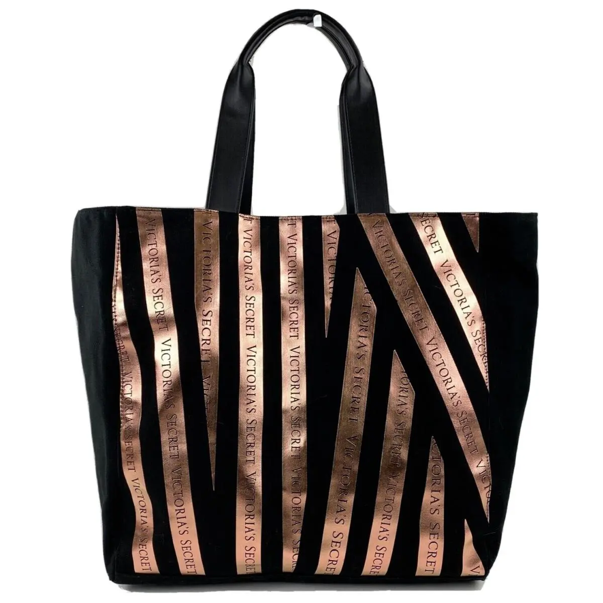 Victoria`s Secret Bombshell Seduction Black Canvas Rose Gold Large Tote Bag