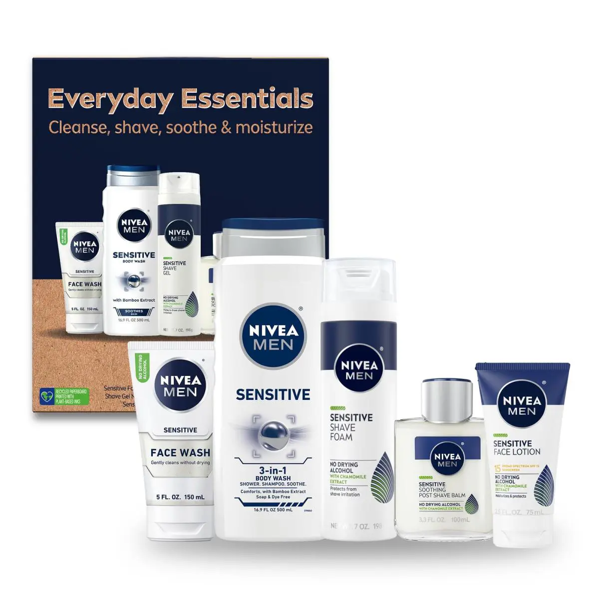 Nivea Men Sensitive Skin Care Set 5 Piece Complete Grooming Essentials