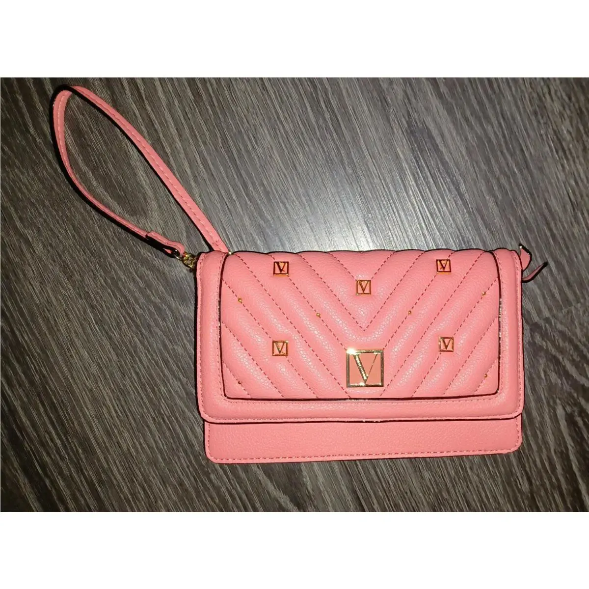 Victoria Secret Quilted Tech Clutch Neon Coral Logo