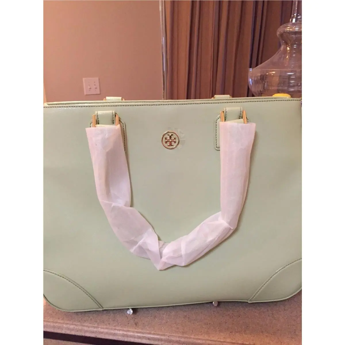 Tory Burch Robinson East/west Mint Julep Large Leather Tote Handbag