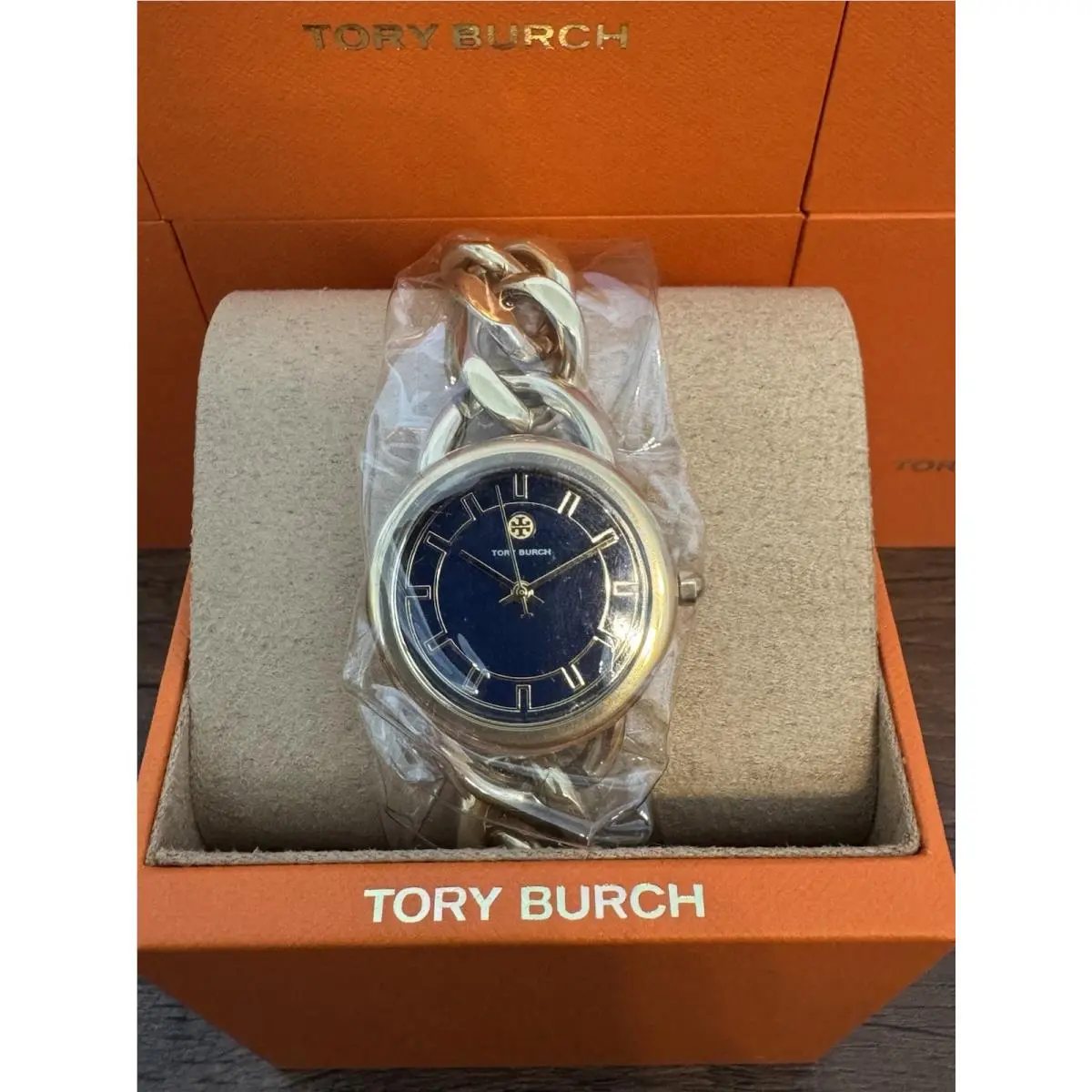 Ravello Womens Gold Watch Navy Blue Dial Stainless Steel Chain Band by Tory Burch