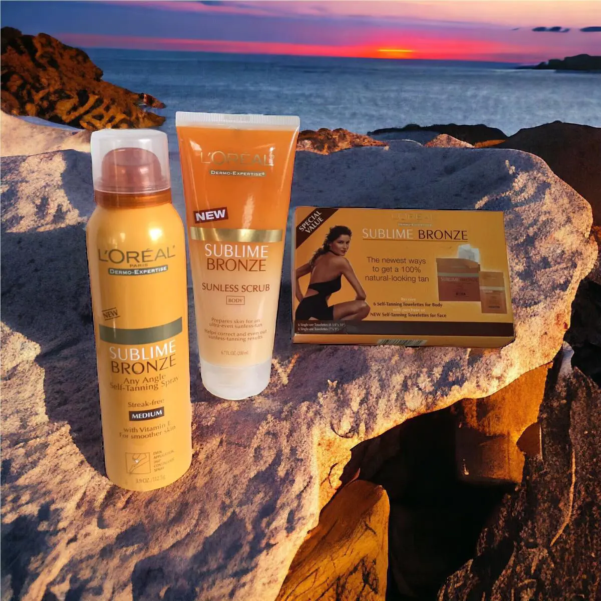 L`oreal Sublime Bronze Sunless Scrub For Body Self-tanning Spray and Towelettes