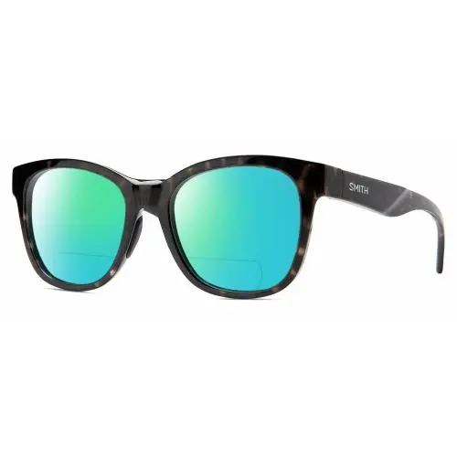Caper Unisex Polarize Bifocal Sunglasses Black Tortoise Havana 53mm Green Mirror by Smith Optics
