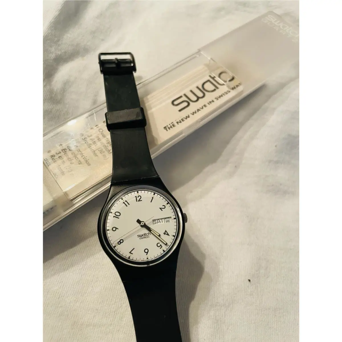 Swatch Watch Classic Black GB707 Unisex 1980’s Day/date 34mm w/ Case 34mm