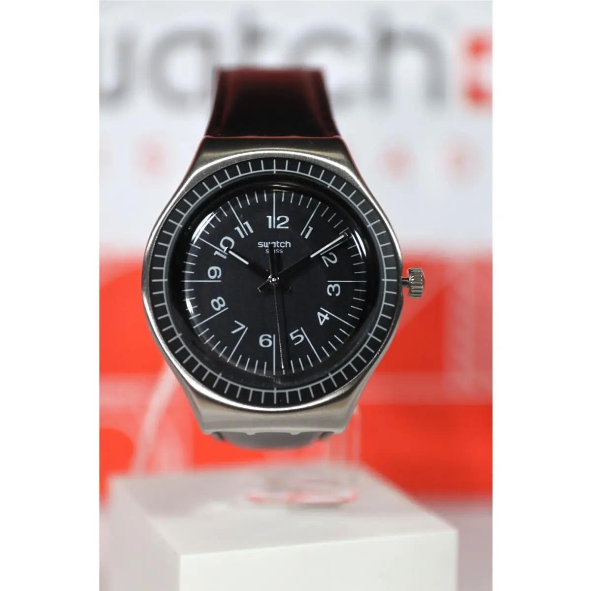 Swiss Made Limited Swatch Antonin Black Silver YGS133C 38mm Black Leather St
