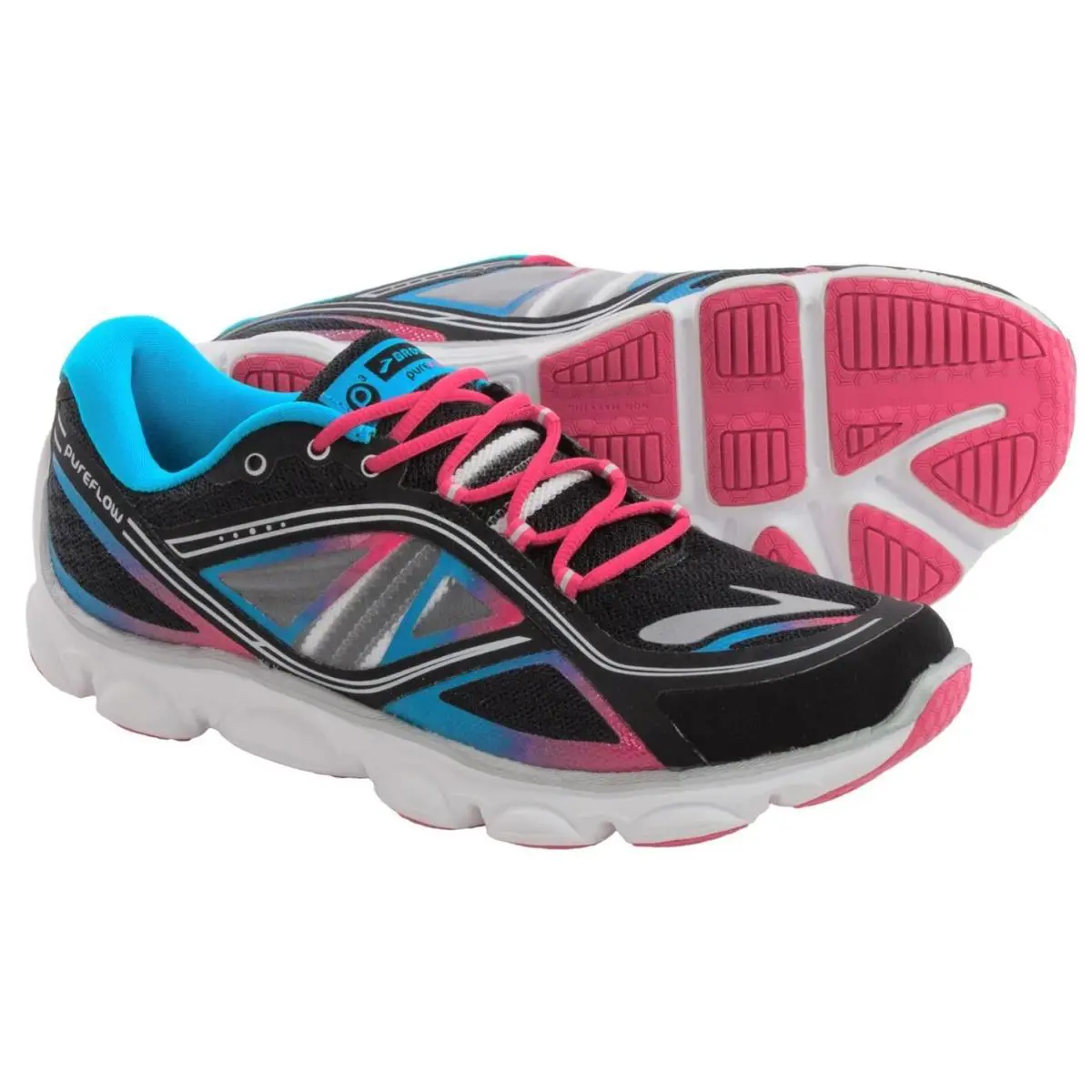 Brooks Kids Pureflow 3 Running Shoes Sneaker Black Pink Blue Size 40 / US 7